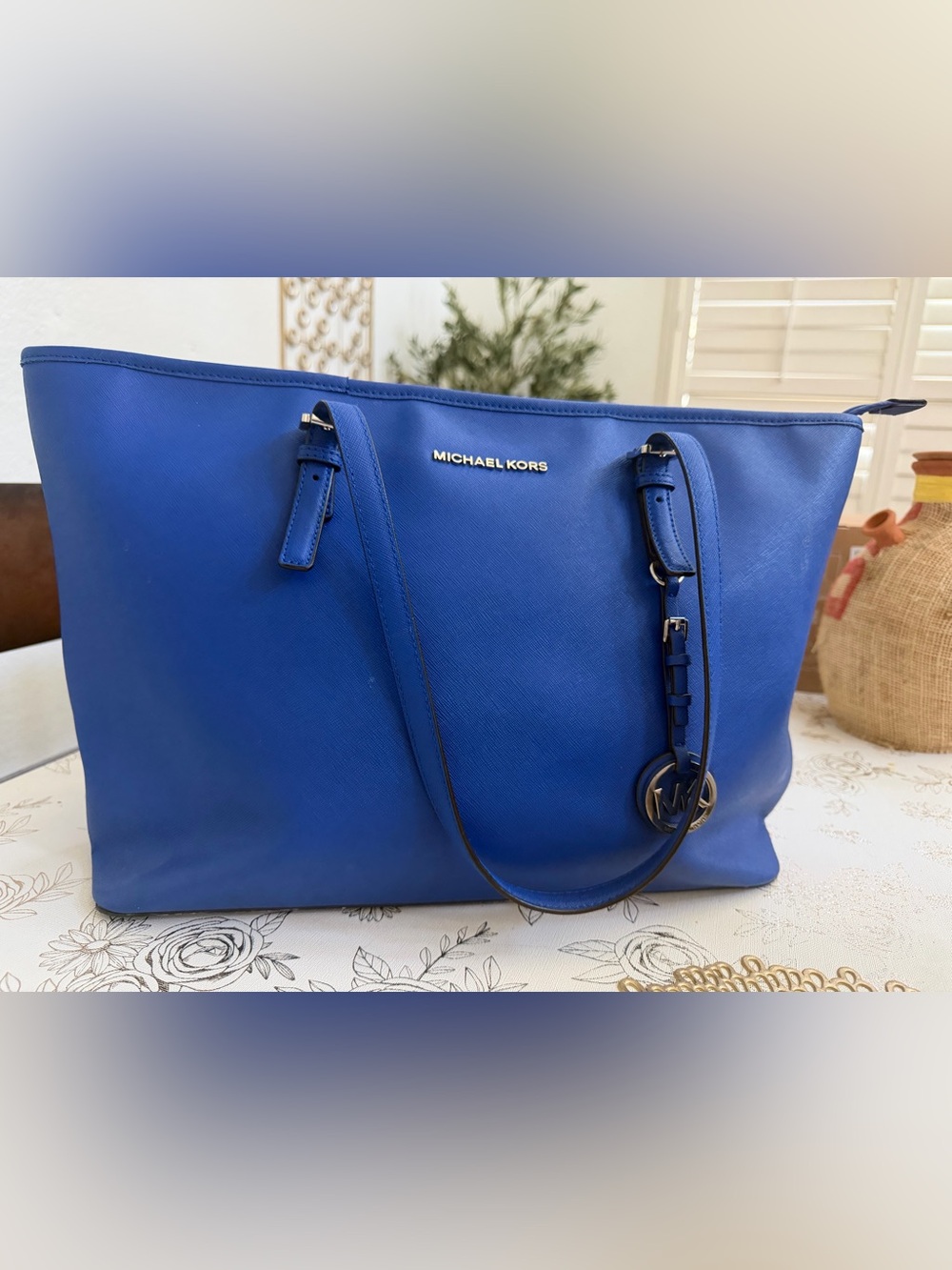 Michael Kors Saffiano Leather Tote Bag in Electric Royal Blue